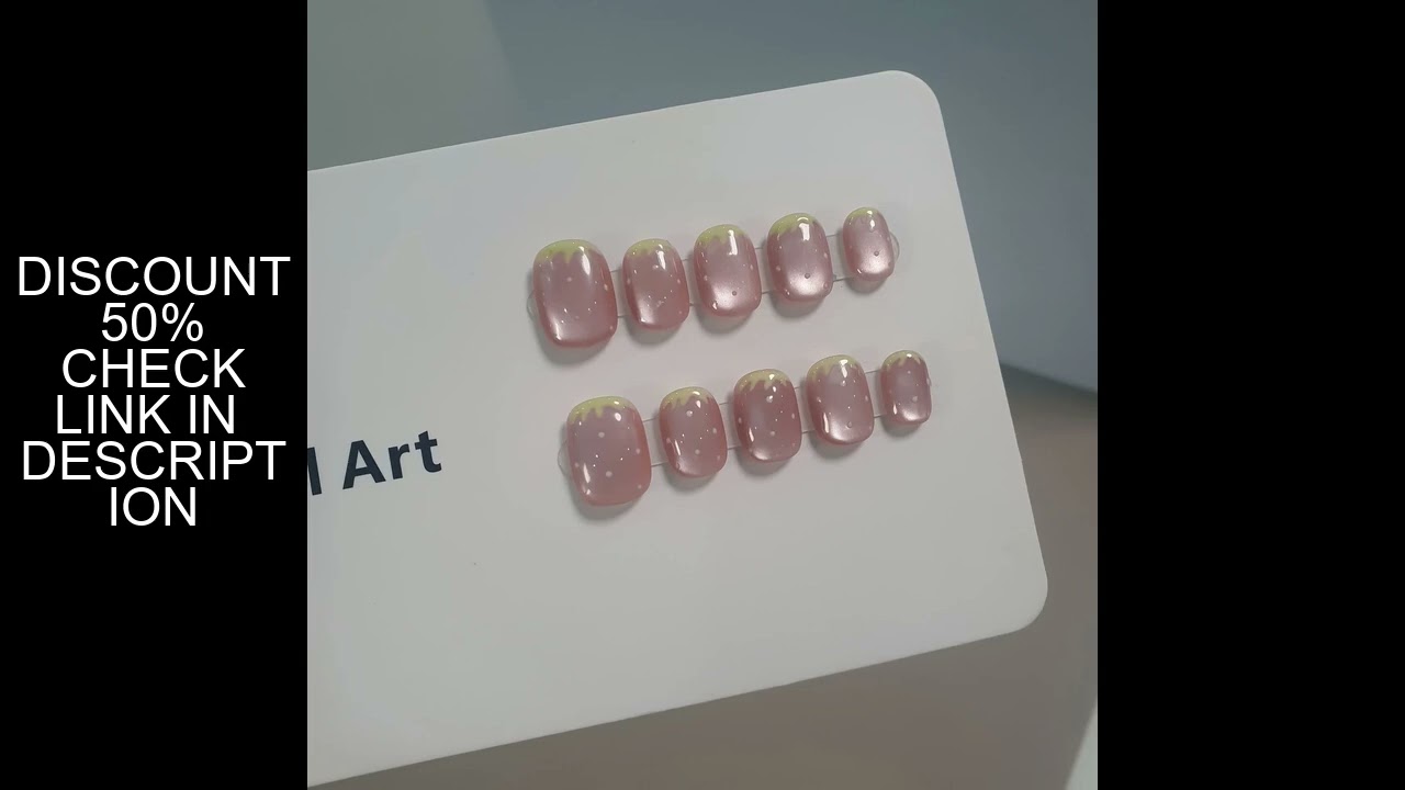 10pcs Handmade Press on Nails Sweet Strawberry Glass Beads Cat's Eye Fake Nail Pink Summer Detachabl