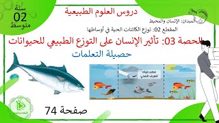 حصيلة التعلمات لدرس تأثير الإنسان على التوزع الطبيعي للحيوانات صفحة 74 علوم  طبيعية سنة 02 متوسط