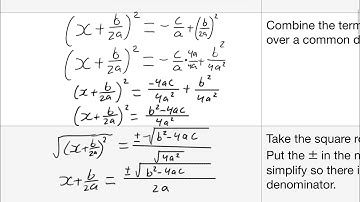 Deriving the quadratic formula by completing the square