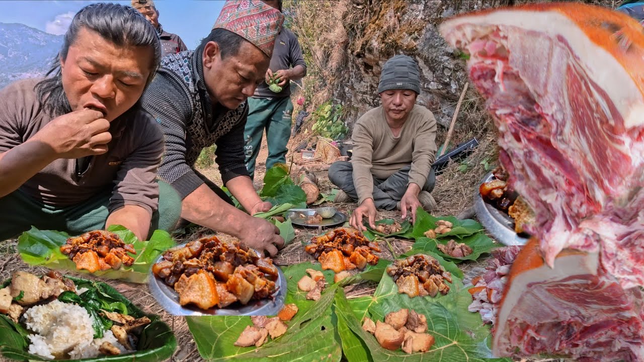 Jungle Cooking Pork in Rural Nepal | Building House Foundation in Forest