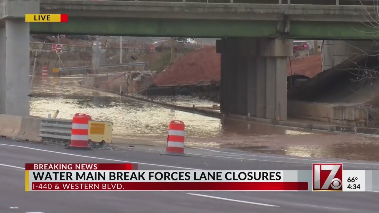 Water main break closes all lanes of Western Blvd. in Raleigh - YouTube
