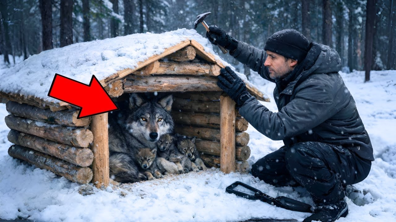 I Found a Wolf Mom and Her Two Pups Freezing in the Snow… So I Built Them a Shelter 🐺❄️