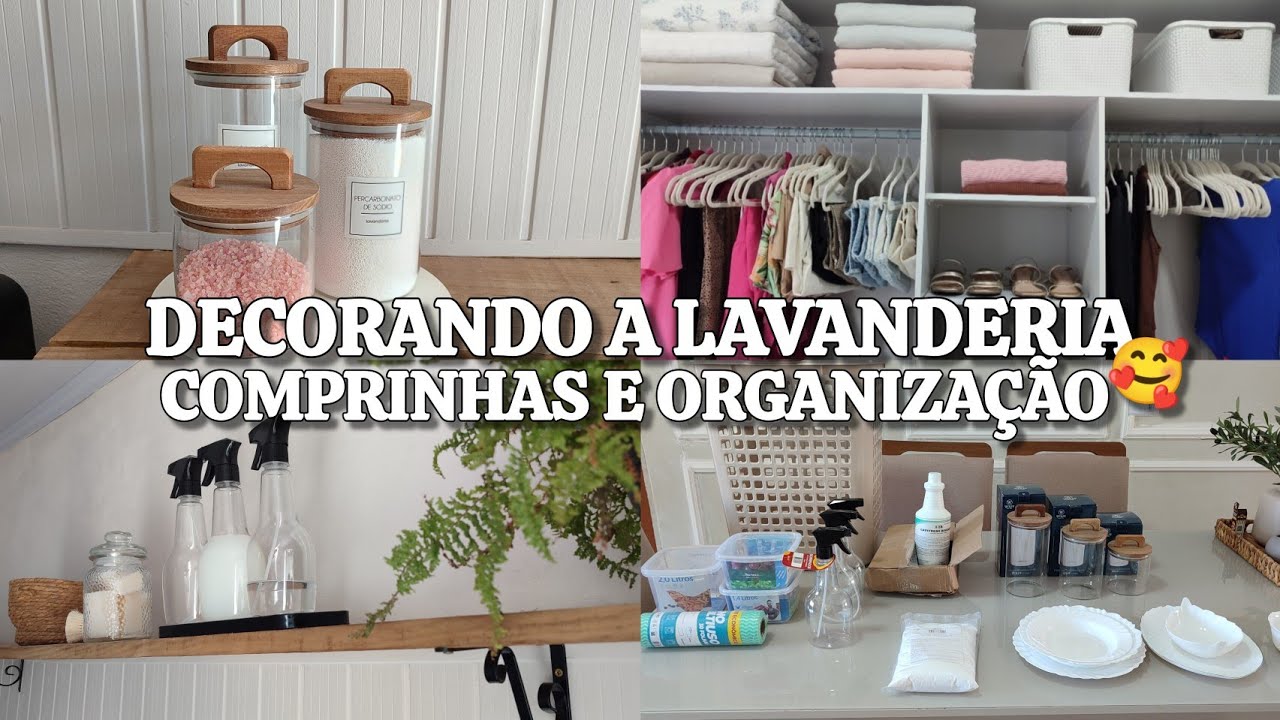 DECORANDO A LAVANDERIA 😍 COMPRINHAS DE UTILIDADES, como lavo roupas brancas🤍, organizando o closet 👗