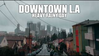 I-5 Freeway Heavy Rain Drive into Downtown Los Angeles | California Winter Storm Morning [4K]