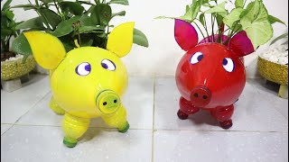 Make a Cute Pig Shaped Plant Pot From Plastic Bottle - Idea Flower Pot Craft