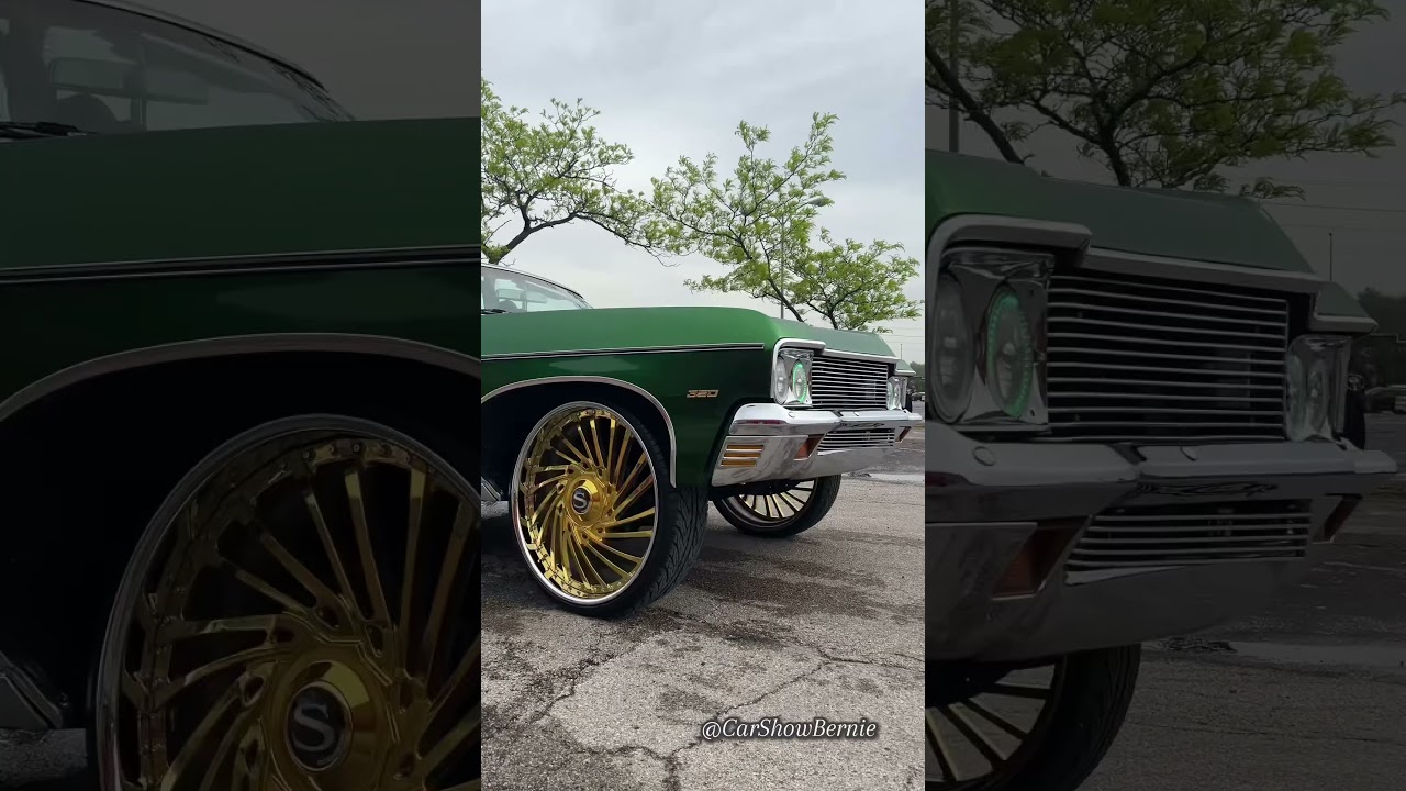 Green Chevy Impala on gold Savini Wheels arriving to the 2025 Midwest Easter Car Show