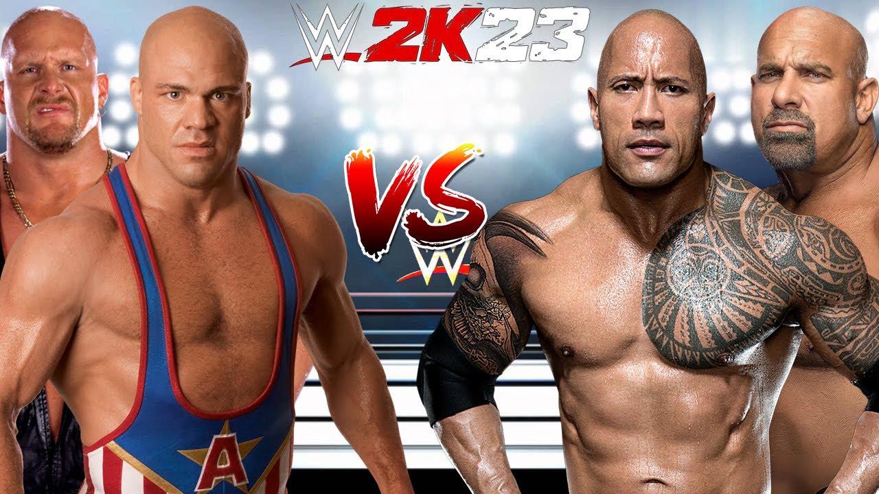 WWE 2K23 STONE COLD STEVE AUSTIN & KURT ANGLE VS. THE ROCK & GOLDBERG ELIMINATION TAG TEAM MATCH!