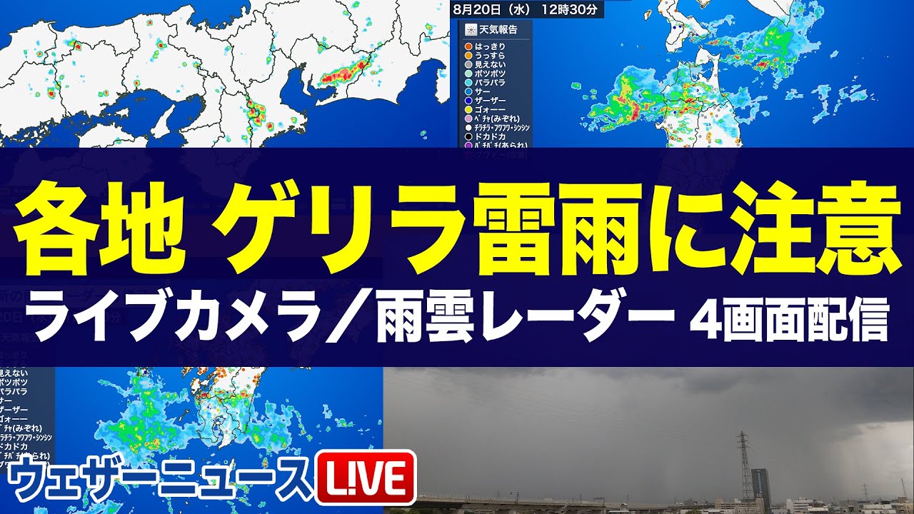 雨雲レーダー ライブ】各地でゲリラ雷雨に注意 #ライブカメラ ／雨雲