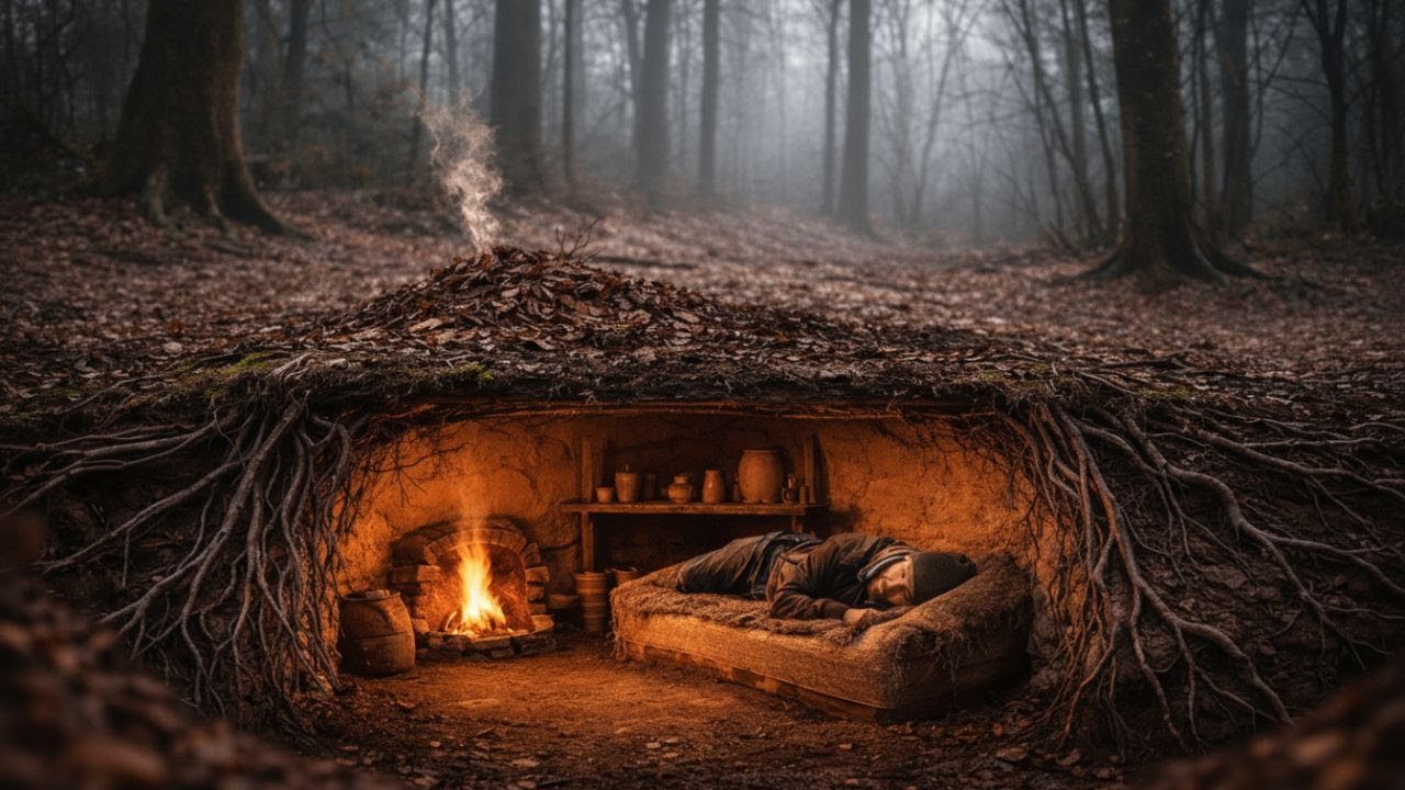 Bushcraft Survival: Building a Hidden Underground Dugout Shelter in the Forest.