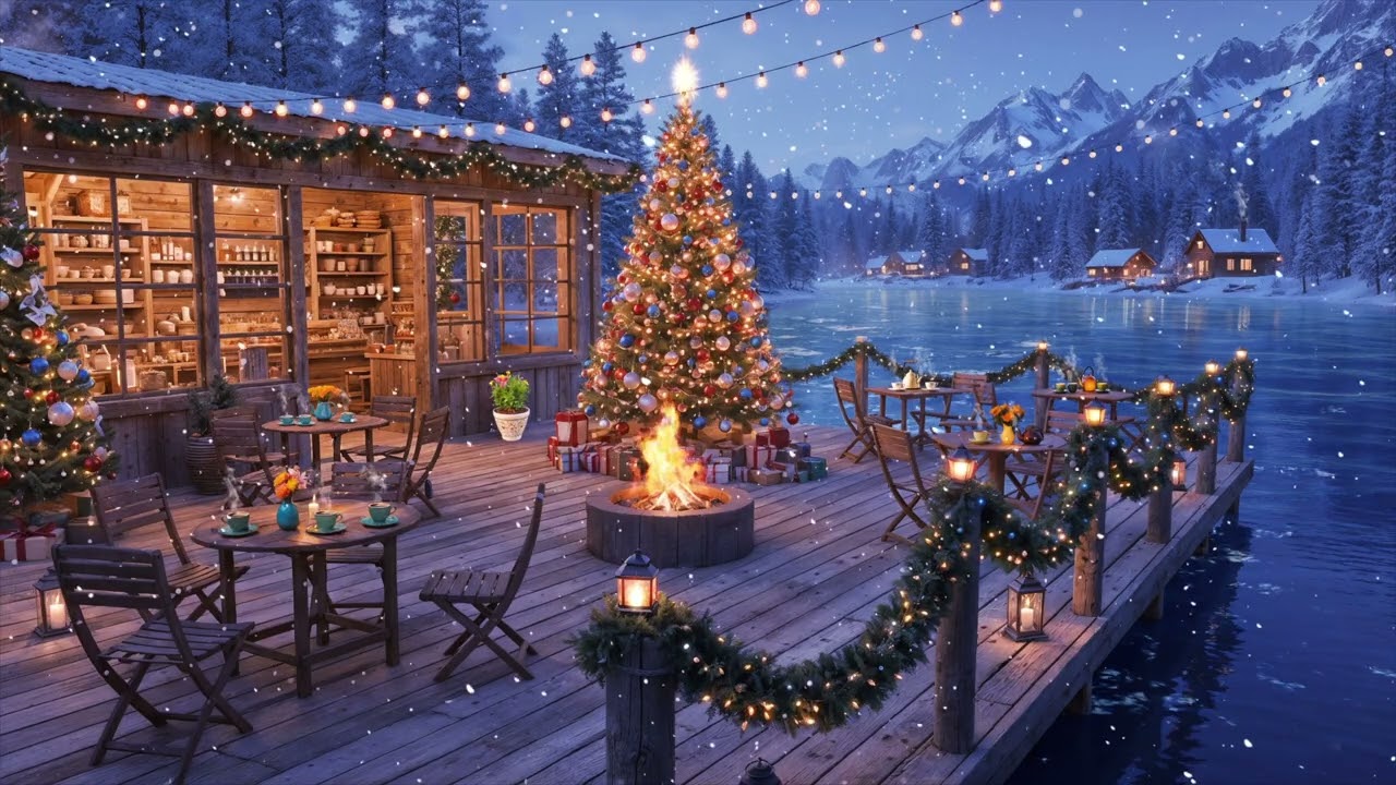 Cozy Winter Christmas Evening | Snowfall & Lights | 4K Video