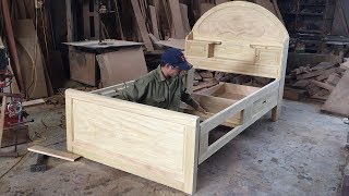 Amazing Skill Carpenter Woodworking Asia // Build Single Bed With Storage Drawers, How To, DIY