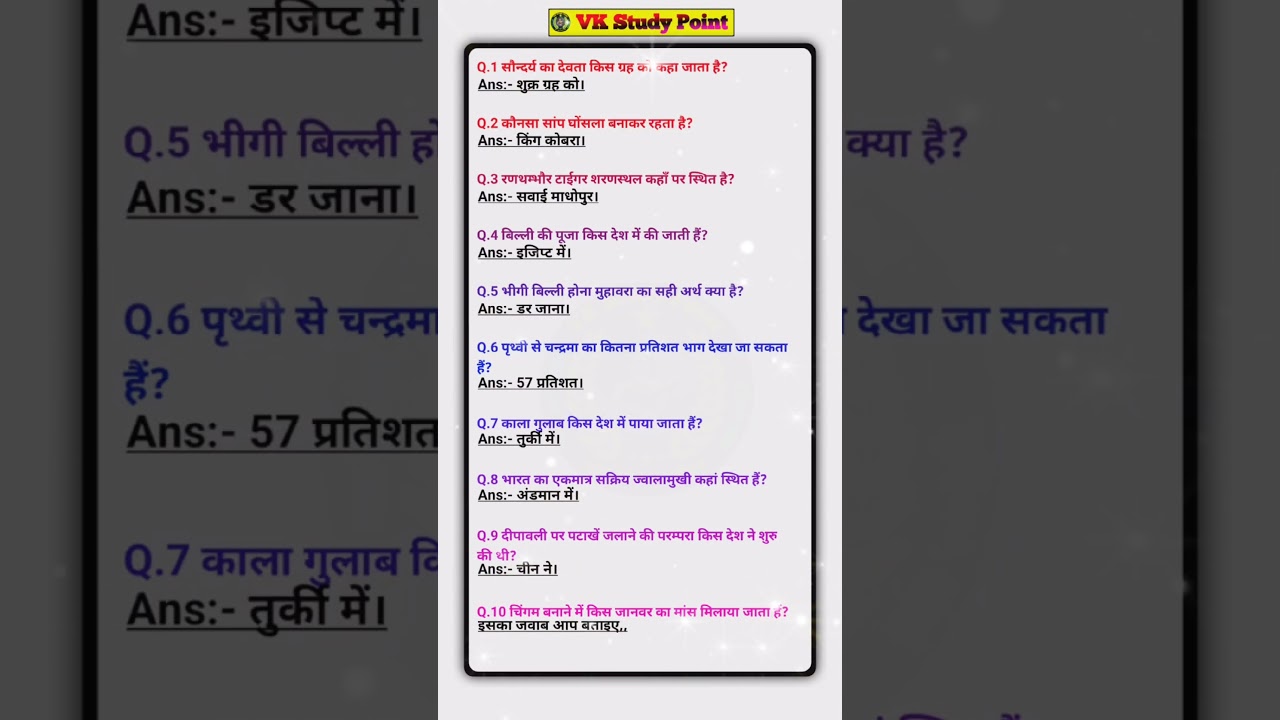 Important GK Questions। GK quiz in Hindi 