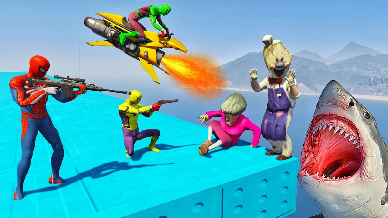 Scary Teacher 3D - Miss'T Kidnaps Tani and wants to throw her to a hungry Shark - Spiderman Revenge