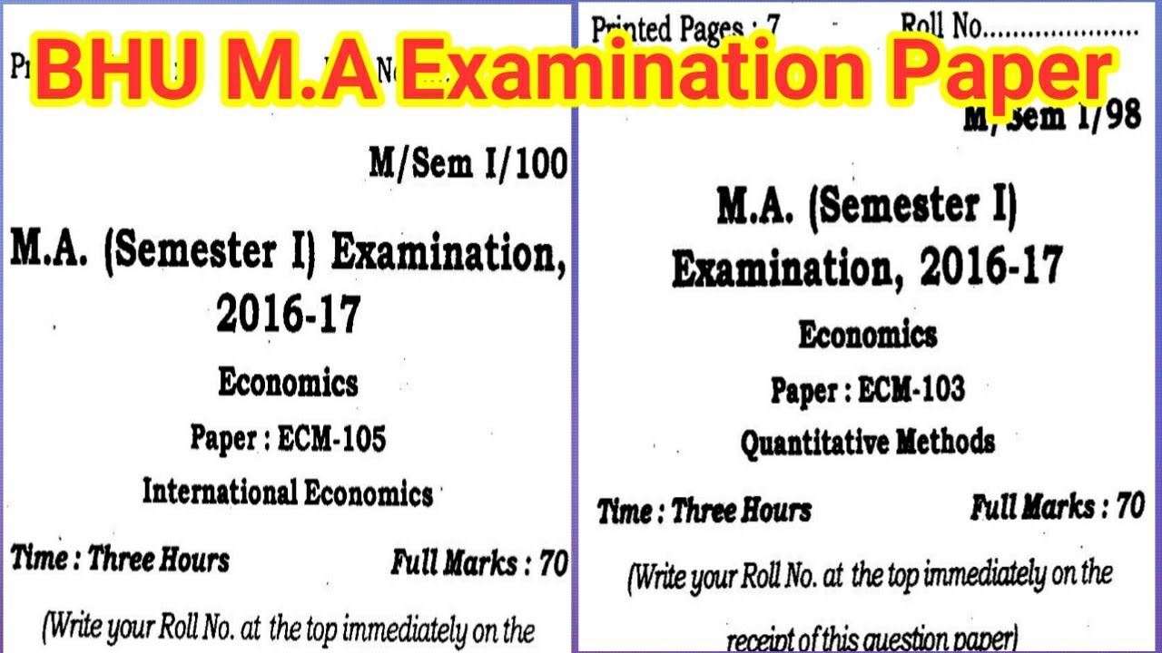 BHU M.A (1st Semester) Economics Examination paper