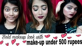 Makeup under 500 rupees +Bold makeup tutorial