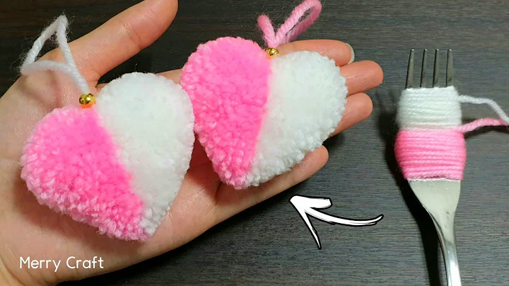 Super Easy Pom Pom Heart Making with Fork - Amazing Craft Ideas with Wool - How to Make Yarn Heart - DayDayNews