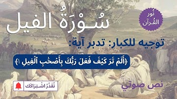 الجزء الثلاثون | جزء عم | سورة الفيل | توجيه للكبار حول الآية الأولى | نص صوتي بعد تلاوة طفل للسورة