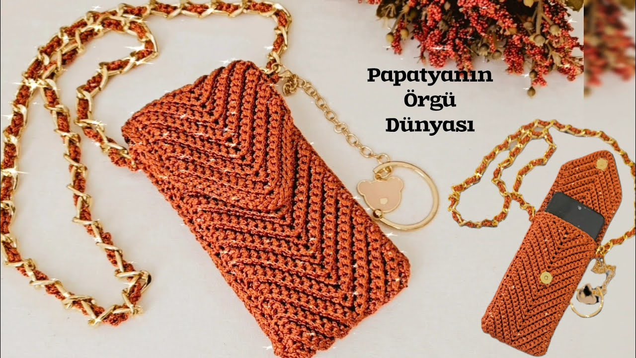 Изготовление привлекательной модели сумки для телефона, связанной крючком.