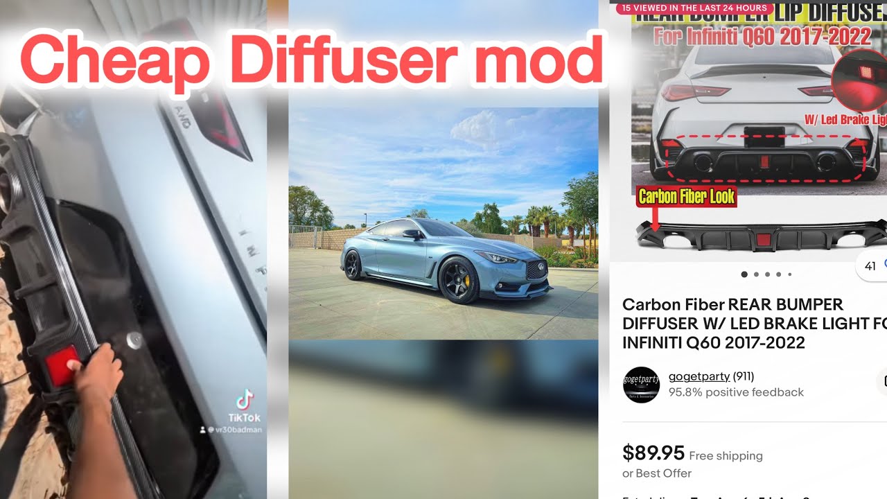 Carbon Fiber REAR BUMPER DIFFUSER W/ LED BRAKE LIGHT FOR INFINITI Q60 2017-2022 details