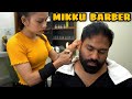 MIKKU BARBER, Head Massage, Fire Hair Removal, Hair wash, Crackings, ASMR By INDIAN BARBER