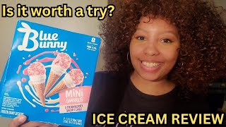 TRYING Blue Bunny Mini Swirls Strawberry Shortcake Cones Review | Ice Cream Mukbang