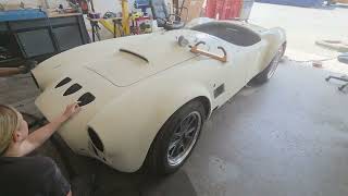 New build AK Cobra, bodywork complete, Novol spray polyester filler and one step closer to colour