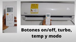 Botones on/off, turbo, temp y modo del control remoto de aire acondicionado minisplit Midea