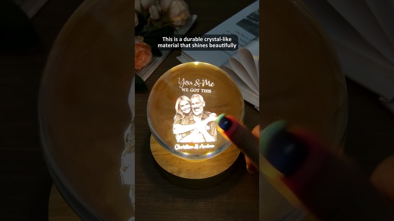 Custom name & photo, a glowing crystal gift for couples 