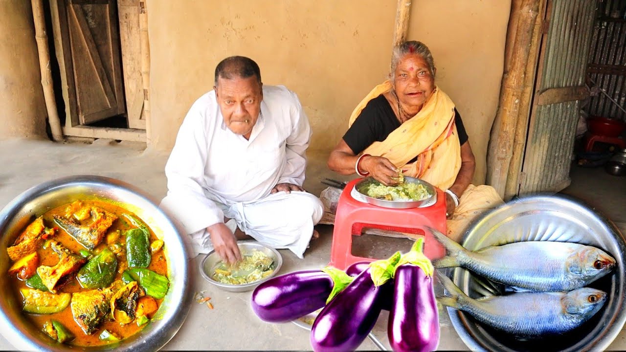 HILSHA FISH FRY & HILSHA Brinjal cooking by santali tribe couple for their lunch menu/rural village
