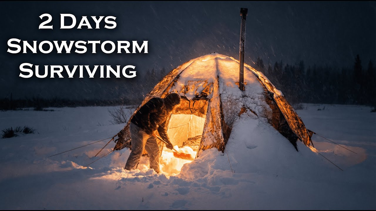 2 Days Snowstorm Surviving in a Hot Tent!