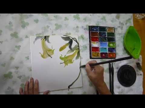 水墨画（sumi-e）エンジェルトランペットの描き方動画 - YouTube