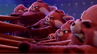 A large Panda family is fighting a monster. Turning RED Movie. Final battle