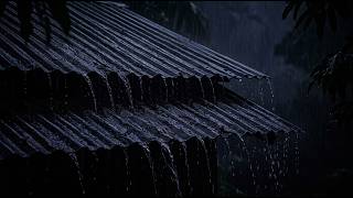 🌩️ Heavy Rain Sound in Tin Roof | Rain Sound in Roof with Thunderstorm and Wind All Night