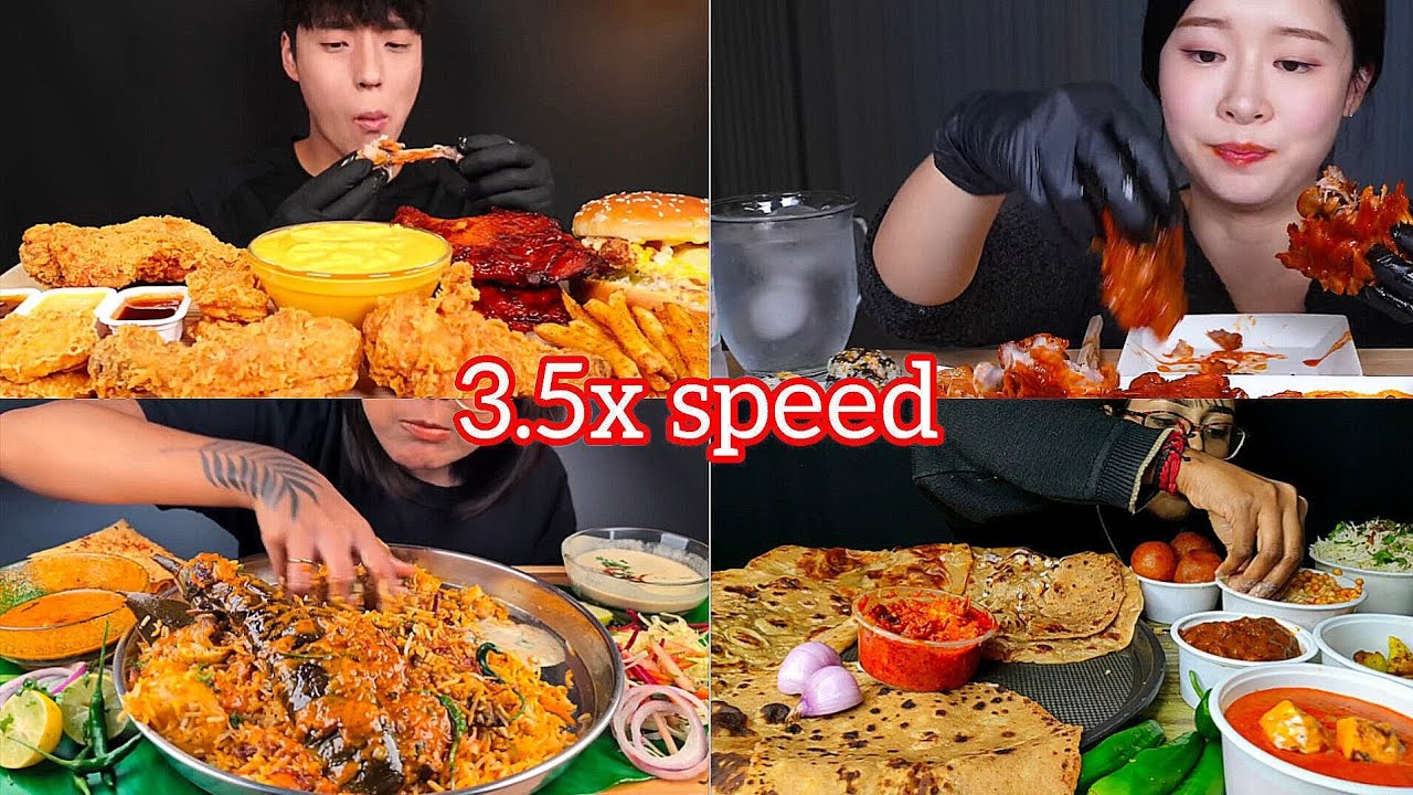ASMR: Eating Fiery Spicy Pork Ribs CHICKEN & FRIED❤️‍🩹🥰CHICKEN Paratha Achar Raita Chole mukbang 