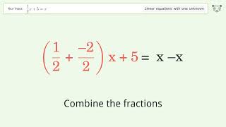 Linear equation with one unknown: Solve 1/2x+5=x step-by-step solution