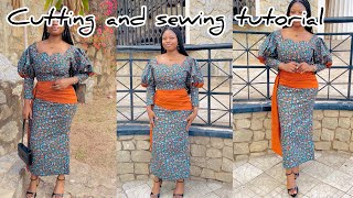 How to Make This Stylish Ankara Gown with Drape Detail and Puff Sleeves | Beginner Friendly