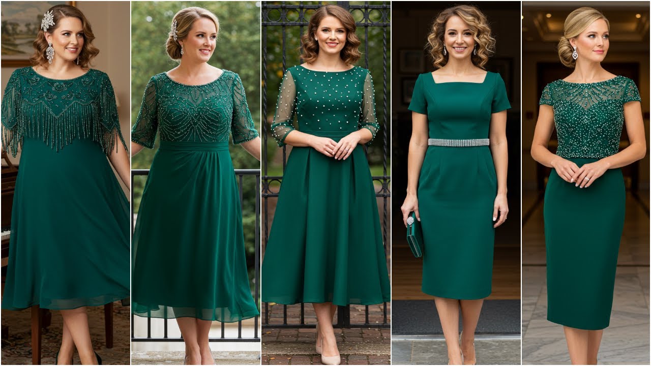Tea Length Mother of The Brid Dresses in Emerald Green Color - Tea Length  Wedding Dress Trends 2025