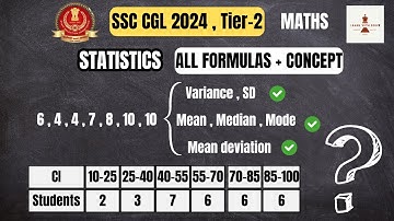 Statistics  for SSC CGL 2024 Tier 2 🔥| Mean, Median, Mode, Variance , Mean Deviation etc | #ssc #cgl