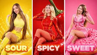 ¡Chica Picante vs Chica Ácida vs Chica Dulce! Reto de Comida de 24 Horas
