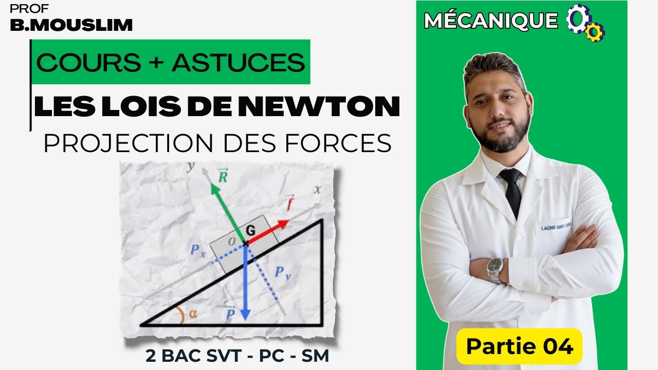 Cours + Astuces - Partie 04 - Les lois de Newton - PROJECTION DES FORCES  - 2 BAC - Prof Mouslim