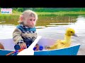 Smart bibi takes duckling to go fishing so funny