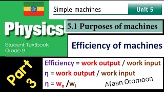 Physics 9 Unit 5 simple machines ✓ Efficiency of machines