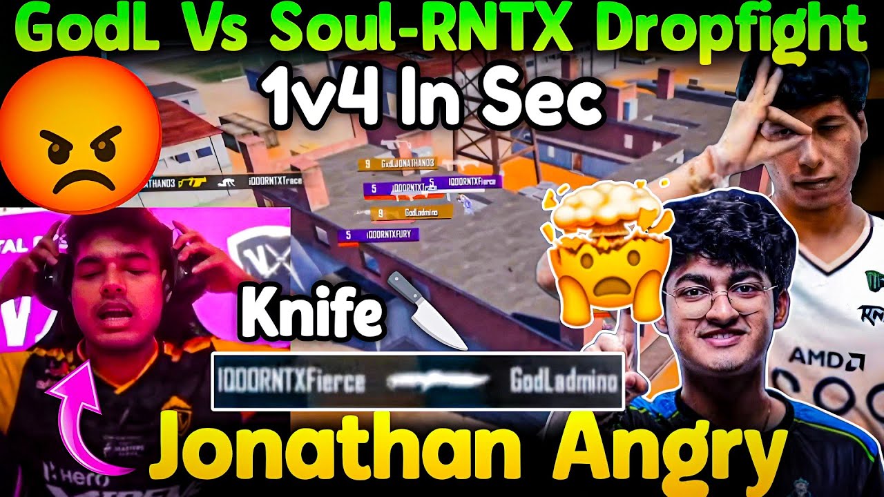 GodLike vs Soul - RNTX Intense Drop Fight🥵 Shocking 1v4 In Seconds😱 Fierce Knife Admino🔪