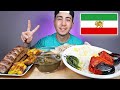 REALLY GOOD IRANIAN FOOD MUKBANG TENDER KOOBIDEH KABOB + CHICKEN LEG KABOB + GHORMEH SABZI STEW