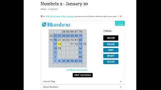 AI Solve Daily Numbrix 9 Puzzle: 1/20/2025 (ASMR)