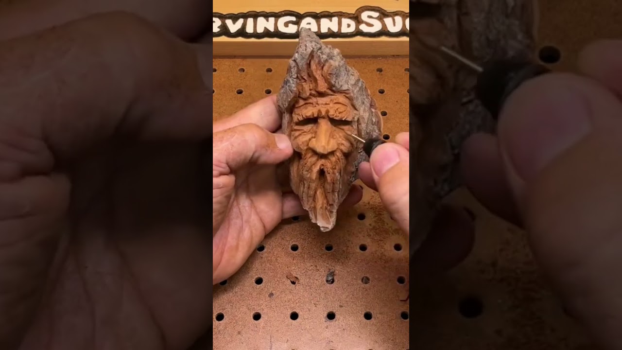 wood spirit power wood carving cottonwood bark with Dremel-Kutzall