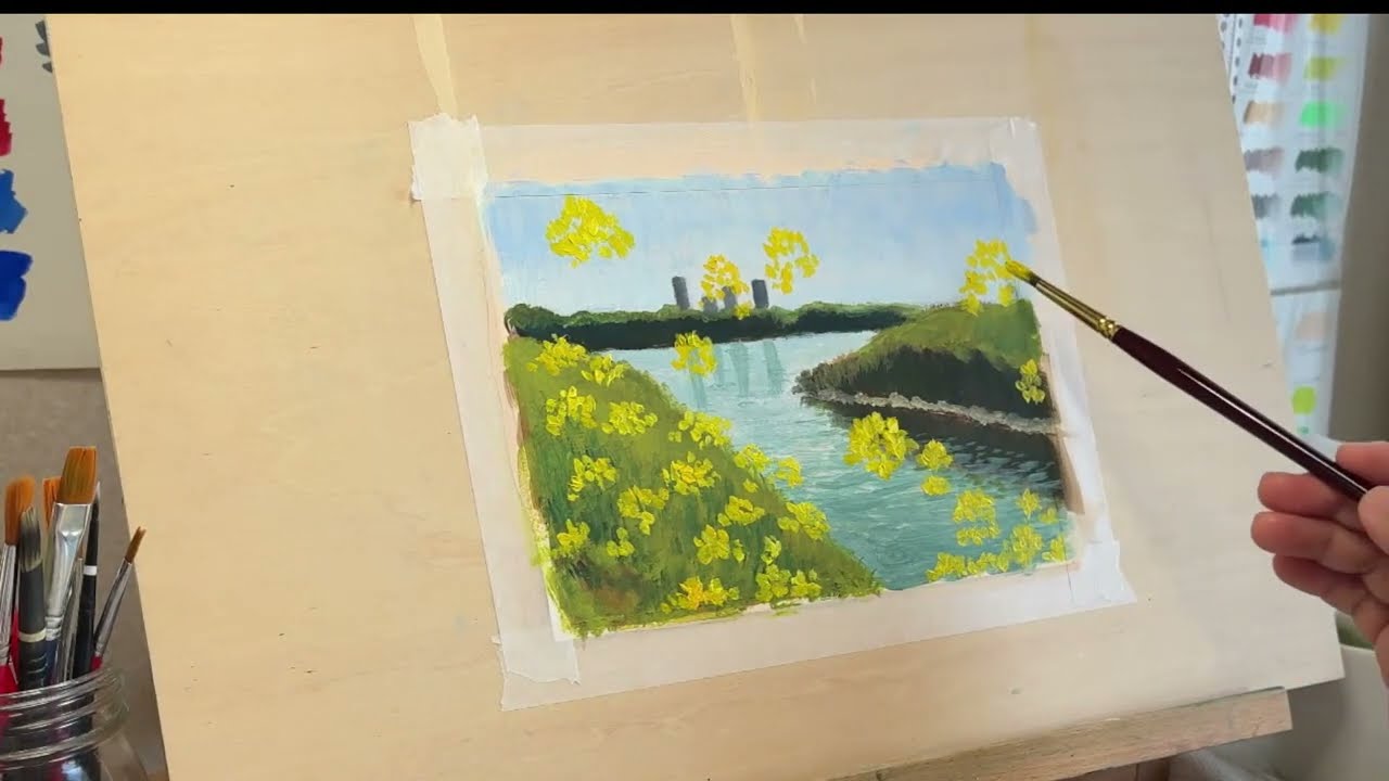 Oil painting practice | Brassica juncea at the sluice gate 2 - YouTube