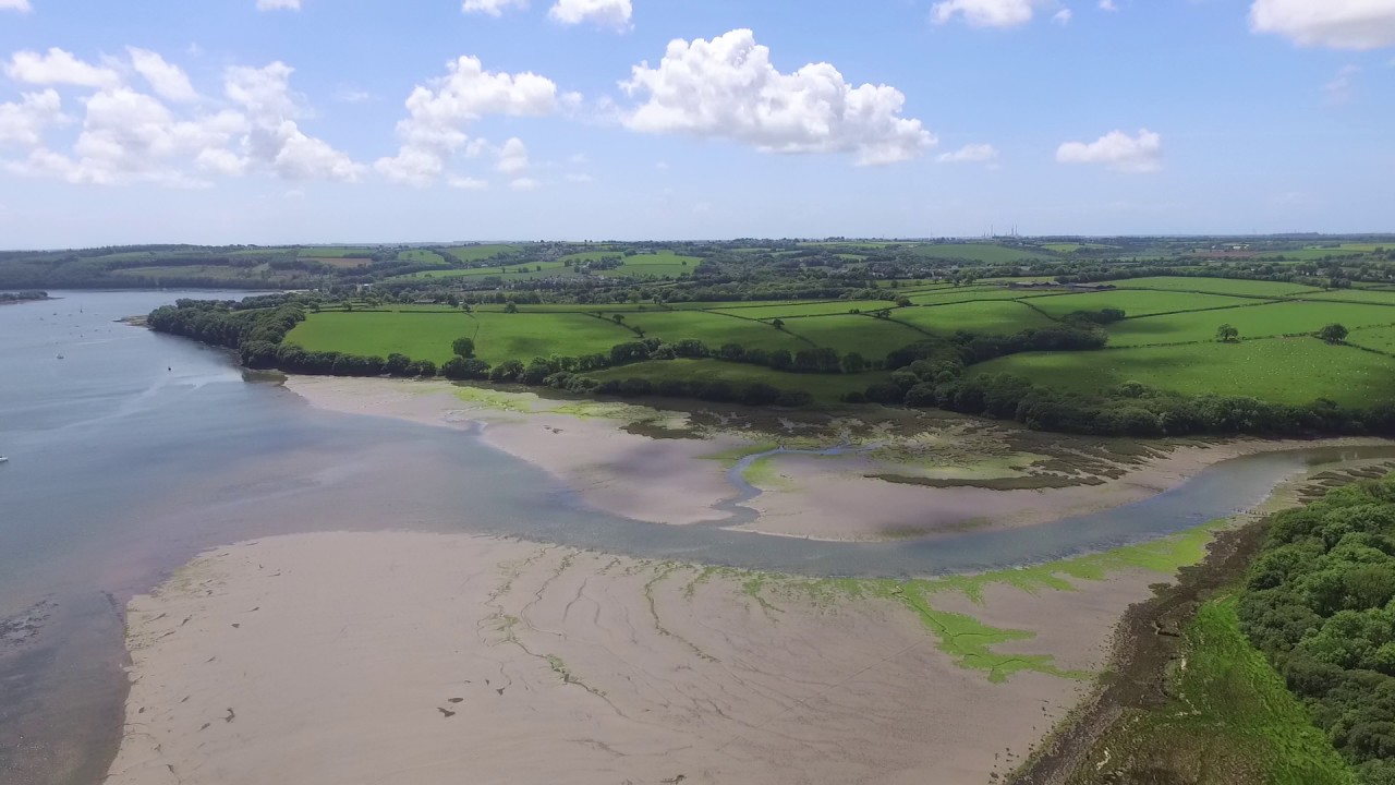 Aerial of Cleddau Estuary near Hook - YouTube