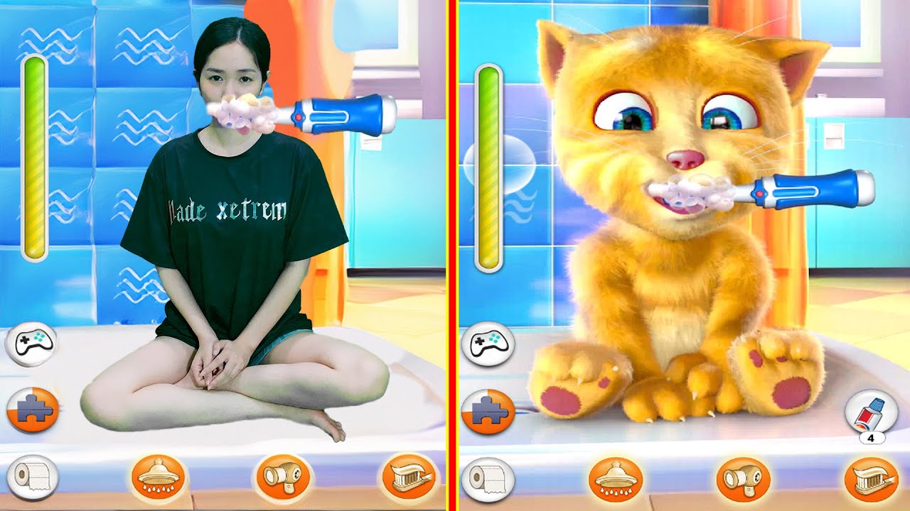 Tooth Brushing Contest With Ginger My Talking Ginger in Real Life P2