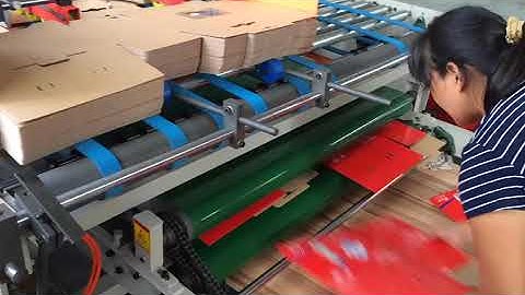 2 pieces lock bottom rigid cardboard box folding gluing machine working video from Qingdao Perfect